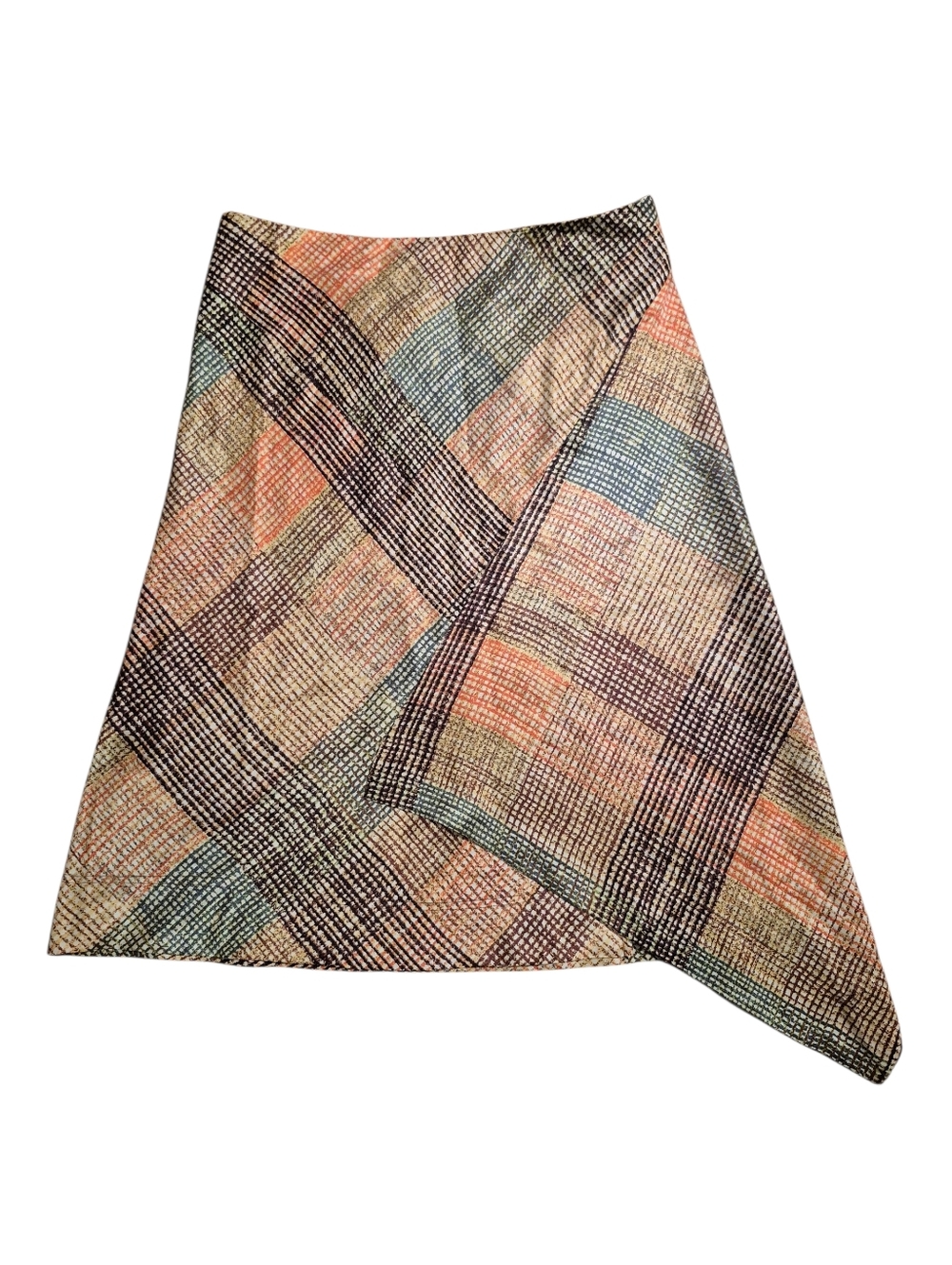 MAG By Magaschoni Quirky Asymetrical  Silky Side Zip Plaid Skirt Women's Size 6